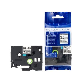 Compatible Brother TZeN201 3.5mm Non Laminated Black On White Tape CP-TZeN201