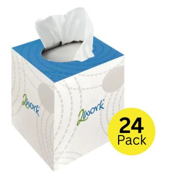 2Work Facial Tissue Cube Box 70 Sheets 2-Ply (Pack of 24) CPD13550