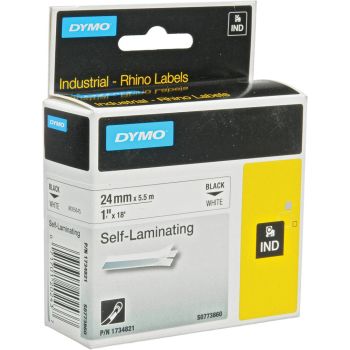 DYMO Rhino 1734821 - 24mm x 5.5m Black Text on White Self-Laminating Vinyl Tape