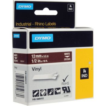 DYMO Rhino 1805412 - 12mm x 5.5m - White on Brown Vinyl Tape