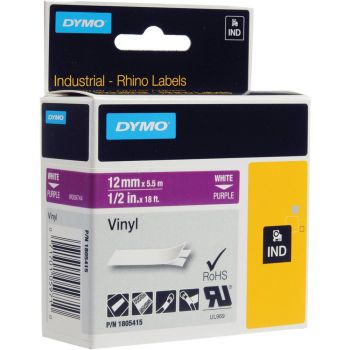 DYMO Rhino 1805415 - 12mm x 5.5m - White on Purple Vinyl Tape