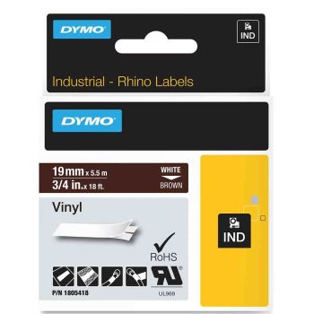 DYMO Rhino 1805418 - 19mm x 5.5m - White on Brown Vinyl Tape