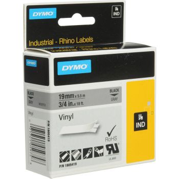 DYMO Rhino 1805419 - 19mm x 5.5m - Black on Grey Vinyl Tape
