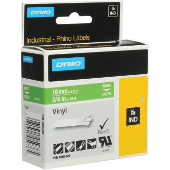 DYMO Rhino 1805420 - 19mm x 5.5m - White on Green Vinyl Tape