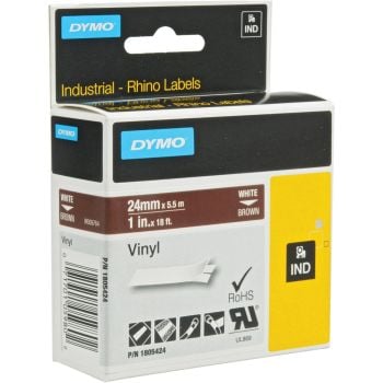 DYMO Rhino 1805424 - 24mm x 5.5m - White on Brown Vinyl Tape