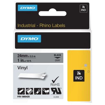 DYMO Rhino 1805425 - 24mm x 5.5m - Black on Grey Vinyl Tape