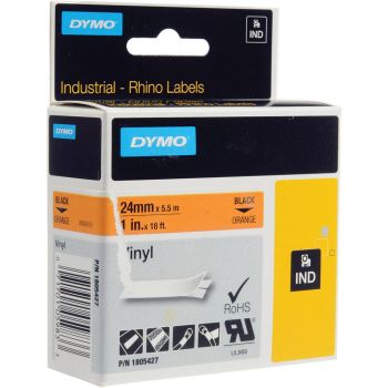 DYMO Rhino 1805427 - 24mm x 5.5m - Black on Orange Vinyl Tape