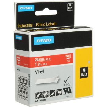 DYMO Rhino 1805429 - 24mm x 5.5m - White on Red Vinyl Tape