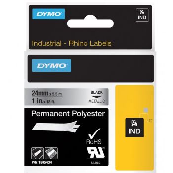 DYMO Rhino 1805434 - 24mm x 5.5m - Black on Metallic Permanent Polyester Tape