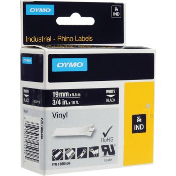 DYMO Rhino 1805436 - 19mm x 5.5m - White on Black Vinyl Tape