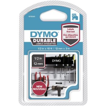 Dymo 1978365 D1 Durable White on Black Tape (12x3 Metres)
