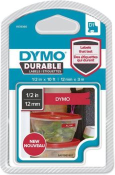 Dymo 1978366 D1 Durable White on Red Tape (12x3 Metres)