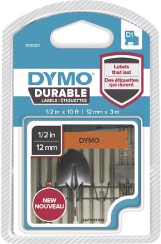 Dymo 1978367 D1 Durable Black on Orange Tape (12x3 Metres)