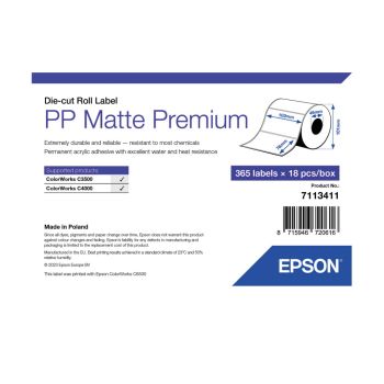 Epson 7113411 PP Matte Label Premium - 102mm x 76mm (365 Labels)