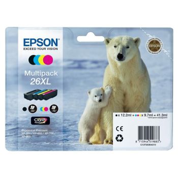 Epson T2636 High Yield 26XL CMYK Ink Cartridges (total 41.3ml) C13T26364010