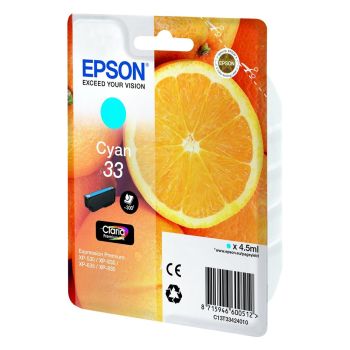 Epson C13T33424010 T3343 Standard 33 Cyan Ink Cartridge (4.5ml)