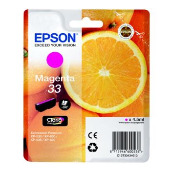 Epson C13T33434010 T3343 Standard 33 Magenta Ink Cartridge (4.5ml)