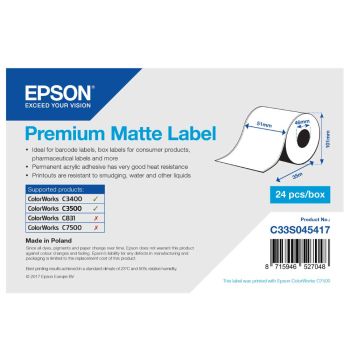 Epson C33S045417 Premium Matte Label - 51mm x 35m