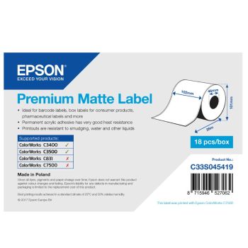 Epson C33S045419 Premium Matte Label - 102mm x 35m