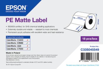 Epson C33S045549 PE Matte Label - 102mm x 152mm (185 labels)