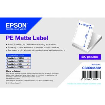 Epson C33S045552 Die-Cut PE Matte Label - 203mm x 305mm (500 labels)