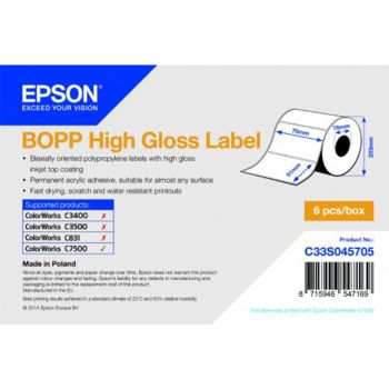 Epson C33S045705 BOPP High Gloss Die-cut Label Roll 76mm x 51mm (2770 labels)