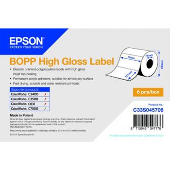 Epson C33S045706 BOPP High Gloss Die-cut Label Roll 76mm x 127mm (1150 labels)