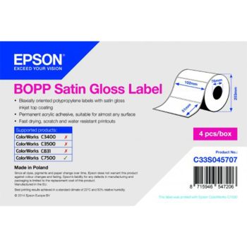Epson C33S045707 BOPP Satin Gloss Die-cut Label Roll 102mm x 51mm (2770 labels)