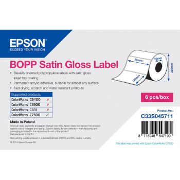 Epson C33S045711 BOPP Satin Gloss Die-cut Label Roll 76mm x 127mm (1150 labels)