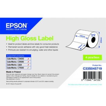 Epson C33S045719 High Gloss Label Die-cut Label Roll 102mm x 152mm (800 labels)