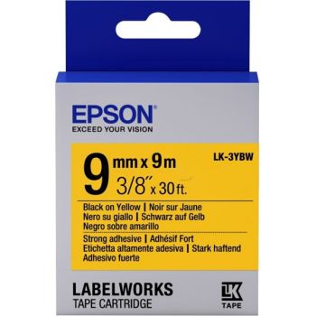 Epson 9mm LK-3YBW Black on Yellow Strong Tape (9 Meter Roll) C53S653005