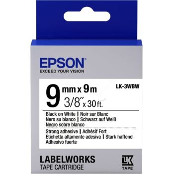 Epson 9mm LK-3WBW Black on White Strong Tape (9 Meter Roll) C53S653007