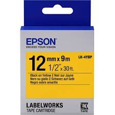 Epson 12mm LK-4YBP Black on Yellow Tape (9 Meter Roll) C53S654008