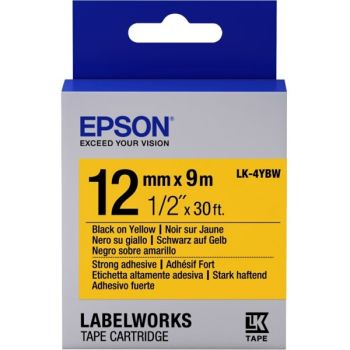 Epson 12mm LK-4YBW Black on Yellow Tape (9 Meter Roll) C53S654014