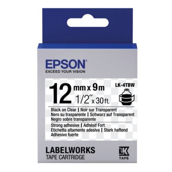 Epson LK-4TBW Strong Adhesive Black On Clear 12mm Label (9m) C53S654015