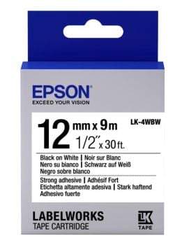 Epson 12mm LK-4WBW Black on White Strong Tape (9 Meter Roll) C53S654016
