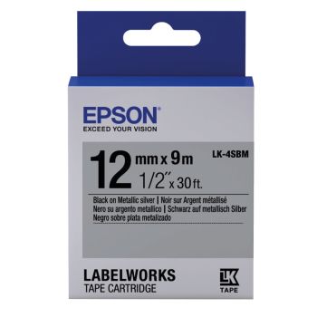 Epson LK-4SBM Black On Silver 12mm Label (9m) C53S654019