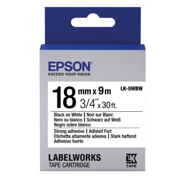 Epson LK-5WBW Strong Adhesive Black On White 18mm Label (9m) C53S655012