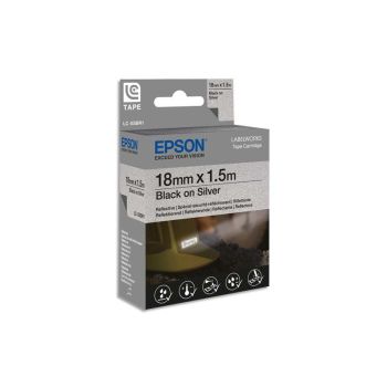 Epson 18mm LK-5SBR Black on Silver Refective Tape (1.5 Meter Roll) C53S655016