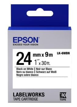 Epson 24mm LK-6WBN Black on White Tape (9 Meter Roll) C53S656006