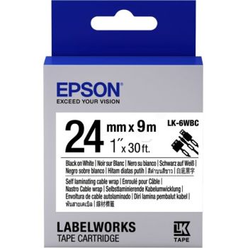 Epson 24mm LK-6WBC Black on White Cable Wrap Tape (9 Meter Roll) C53S656901