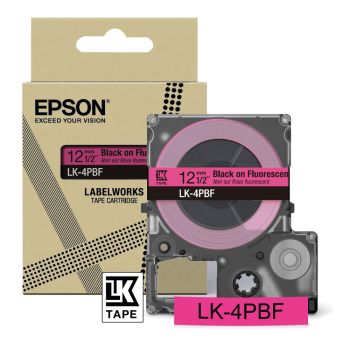 Epson LK-4PBF 12mm Pink/Black Fluorescent Label (5m) C53S672100