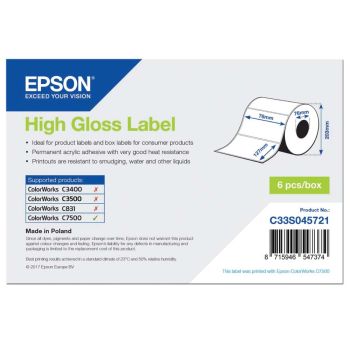 Epson C33S045721 High Gloss Label Die-cut Roll 76mm x 127mm (960 Labels)