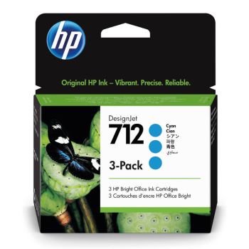 HP 712 Cyan Ink Cartridge (29ml) 3 Pack 3ED77A