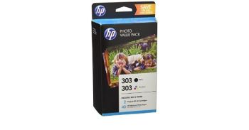 HP 303 Black & Tri-Colour Ink Cartridge Plus 40 Sheet Photo Paper (10x15cm)
