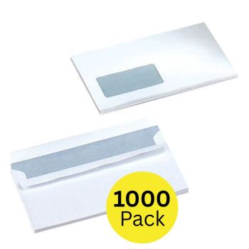 5 Star Office Envelopes Wallet Self Seal Window 80gsm DL 220x110mm White (Pack of 1000)