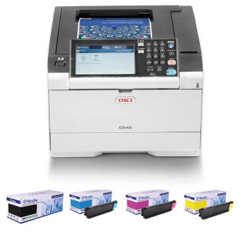Oki C542dn A4 Colour LED Laser Printer + Compatible CMYK Toner Bundle - DISCONTINUED