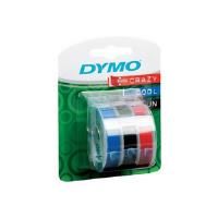 DYMO S0847750 9mm x 3m - White on Black/Red/Blue Tapes (3 rolls)