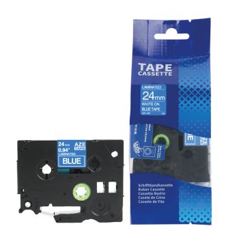 Compatible Brother TZe555 TZ555 24mm Gloss White On Blue Tape