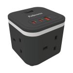 Fellowes Power Cube Type G UK/IE 3 Sockets 1 USB-A + 2 USB-C Ports Black 100136979 image 1